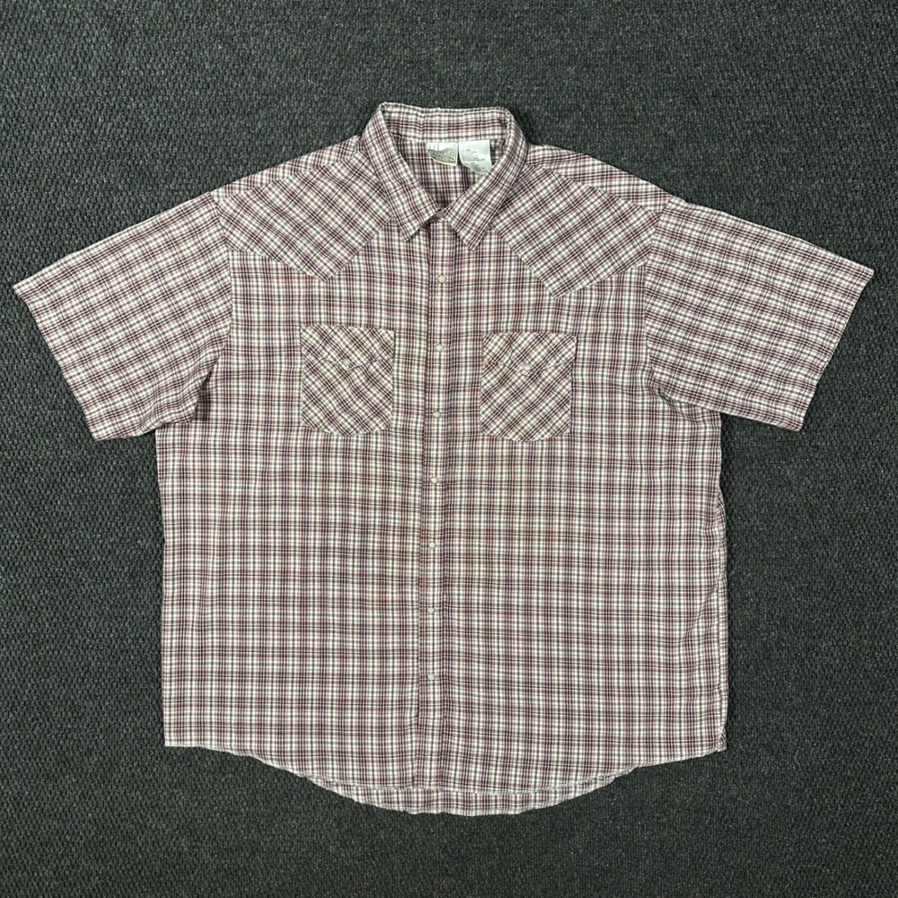 Vintage Express Rider Western Pearl Snap Shirt Mens 2XL Red Plaid Short Sleeve